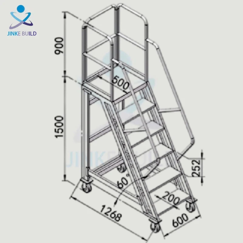Industrial Warehouse Aluminium Walkway Stairs Aluminum Ladder Platform Aluminum Step Ladders with Wheels