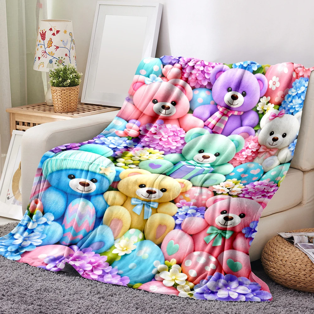 1PC Teddy Bear Print Blanket-Made of soft, fluffy flannel, perfect for the sofa or bed. Makes a great addition to your home deco