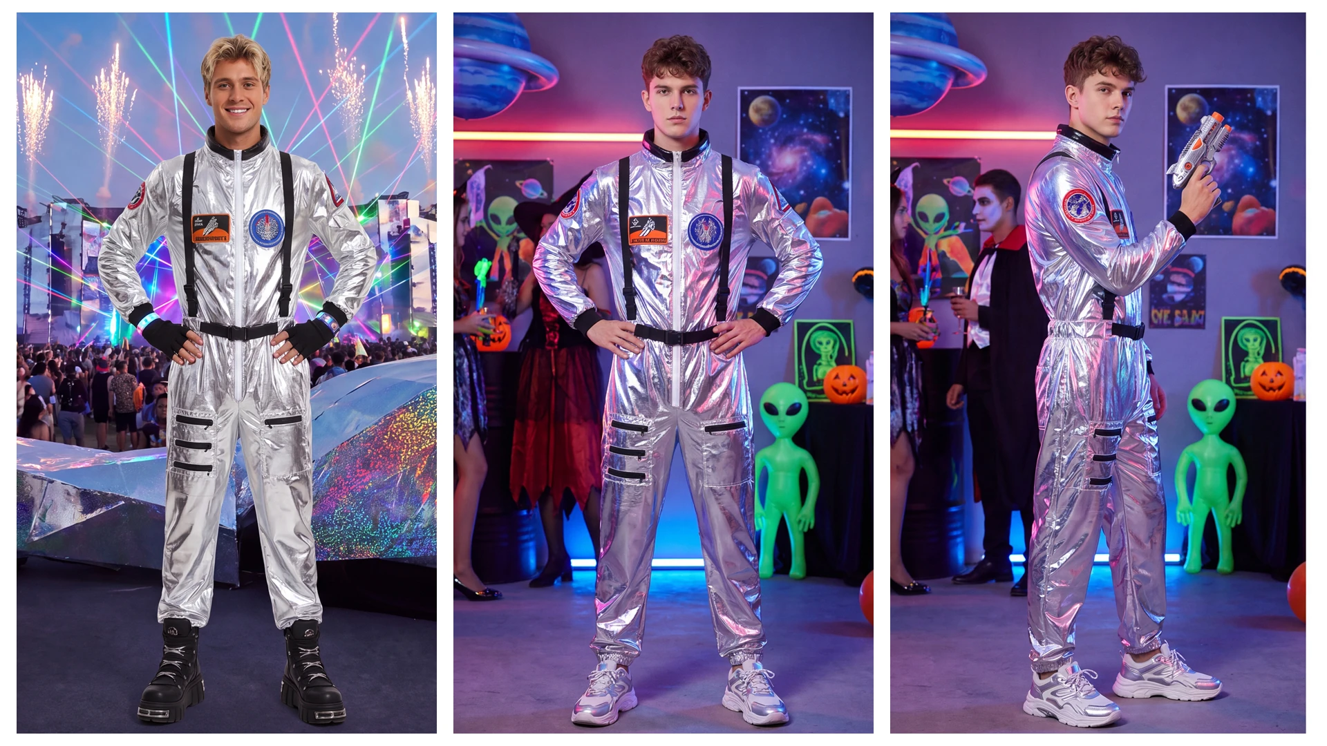 Astronauten-Kostüm für Erwachsene, für Damen und Herren, Fluganzug-Kostüm, Cosplay, Weltraum-Astronaut, blauer Ganzkörper-Overall mit Reißverschluss, Karneval – Detail 9