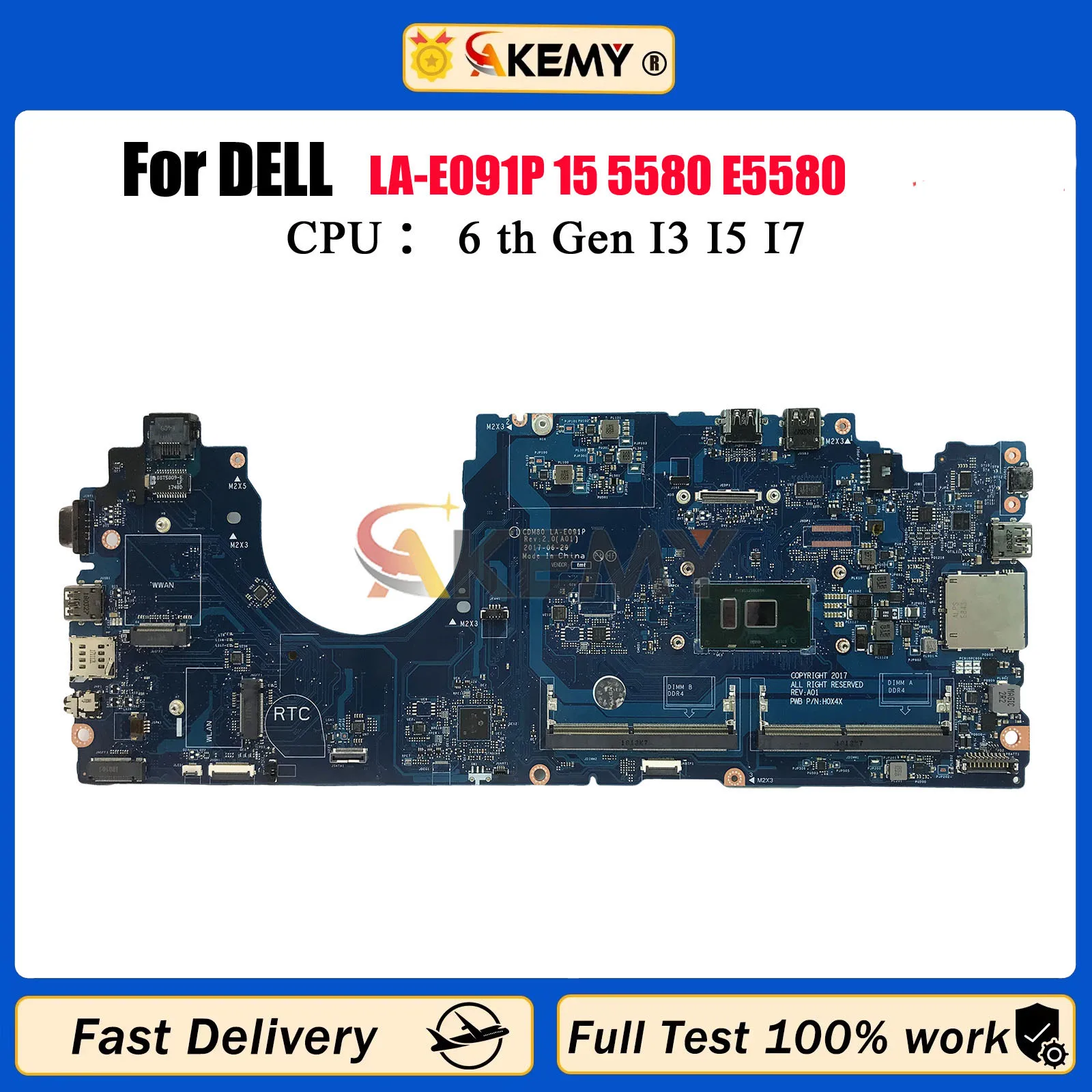 

For Dell Latitude 5580 Notebook Mainboard 00C098 0V6V32 0M3HDV 0Y2K9C LA-E091P Laptop Motherboard i3 i5 i7 6th CPU 100% Test OK