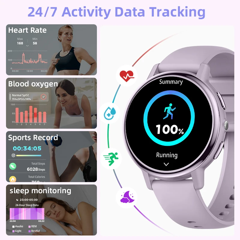 Smart Watch Ladies Full Touch Screen Flashlight Sports Fitness Bluetooth Call Waterproof Smartwatch Ladies Gifts For Android IOS