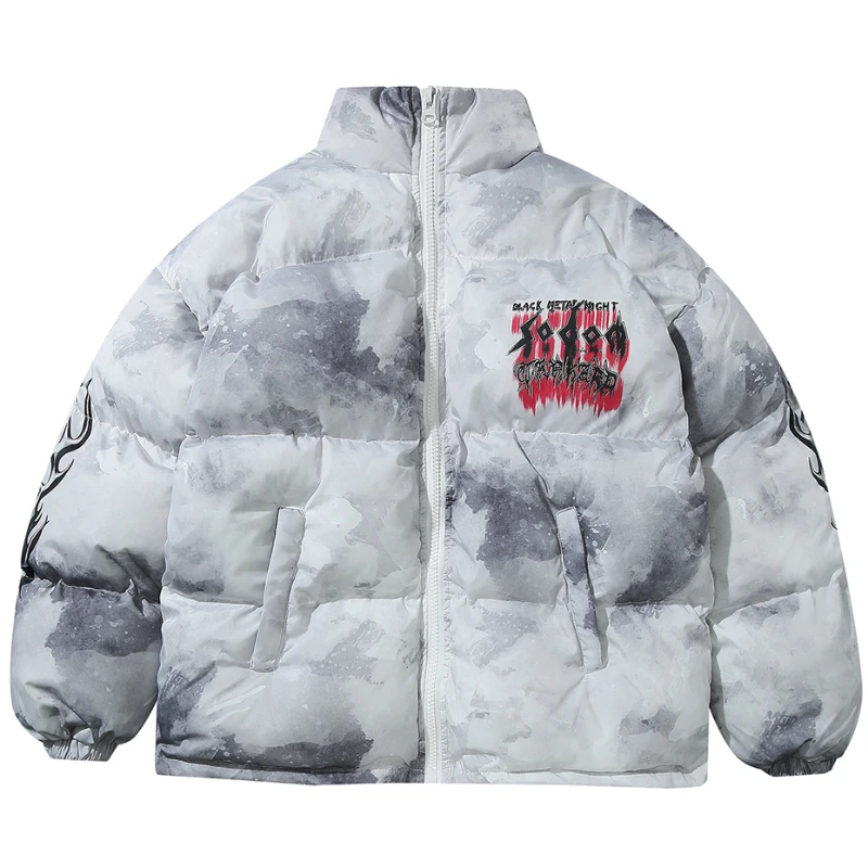 Mens Oversized Parkas Winter Graphic Tie Dye Waterproof Padded Puffer Jacket Hip Hop Casual Windbreaker Coat Unisex Streetwear