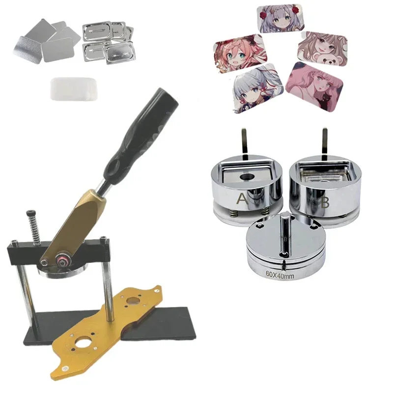 

60mmx40mm Square Pin Badge Machine Magnet Badge Machine Combo Set Including Die Cutter and 100 Sets of Materials Complete Kit