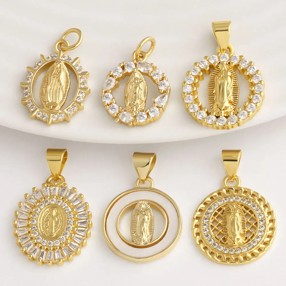OCESRIO Our Lady of Guadalupe Pendant Copper Gold Plated Virgin Mary Charms for Necklace DIY Jewelry Making Supplies pdtc073