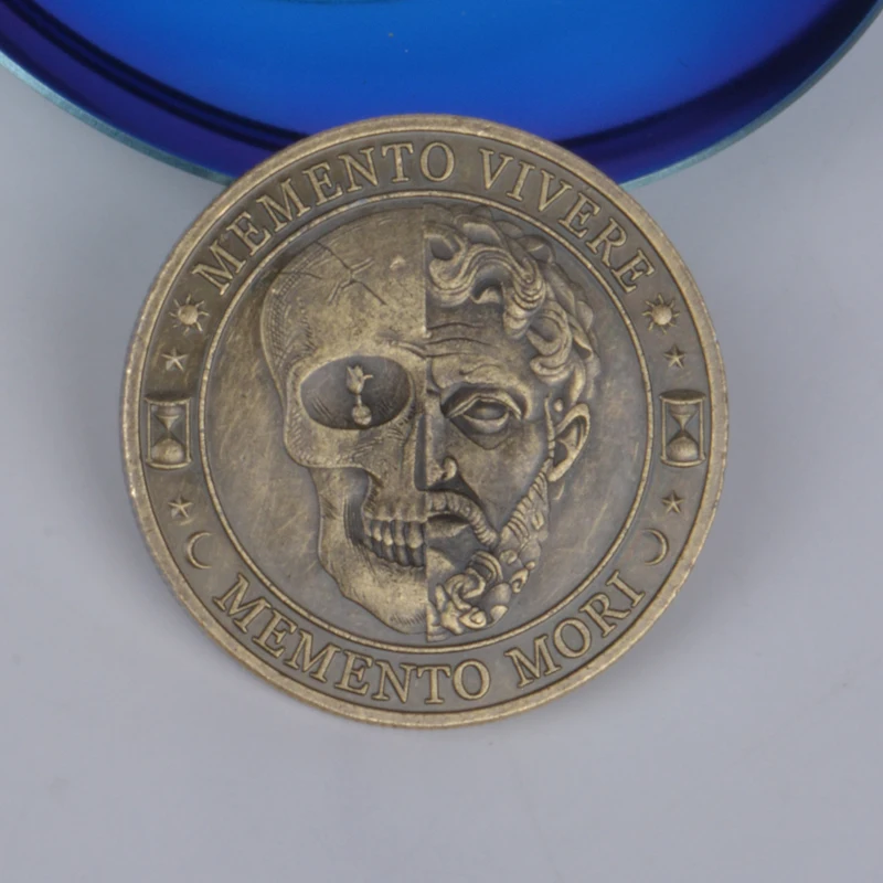 حياتك محدودة TEMPUS FUGIT MeMeNto Mori عملة معدنية عتيقة على شكل جمجمة تذكير تحمل عملات الرواقية الملهمة