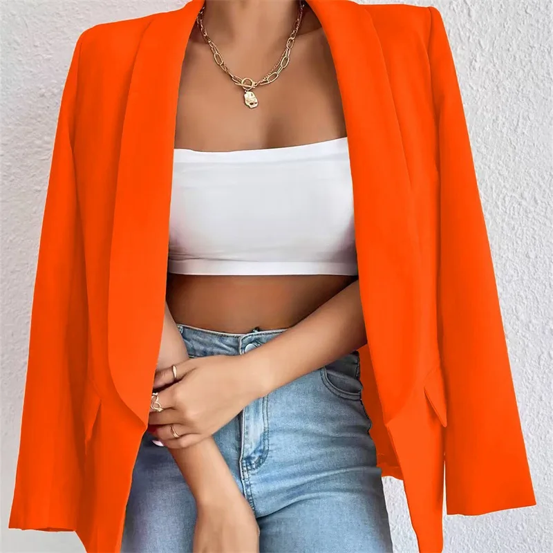 Europe and The United States Fashion Solid Color Single Button Suit Jacket, Women's Autumn Leisure Slim Small Suit with Pockets