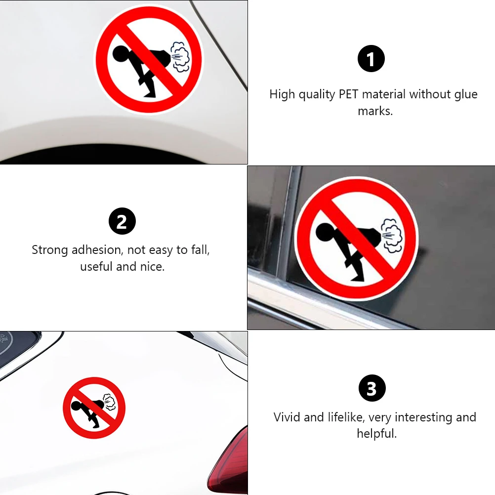 

5pcs No Farting Car Sticker Warning Sign Strong Adhesion Vivid Funny Decor Notice Vehicle Decals Window Stickers Car Sign
