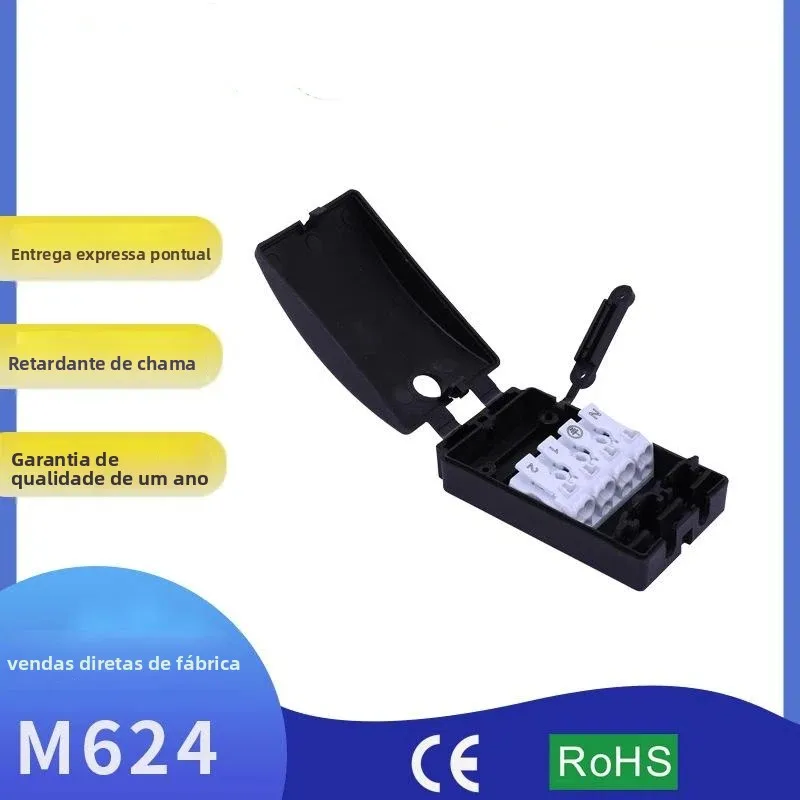 caixa-de-juncao-para-fita-de-led-m624-bloco-de-terminais-de-quatro-posicoes-A-prova-d'agua-tipo-push-para-sistemas-de-iluminacao-led