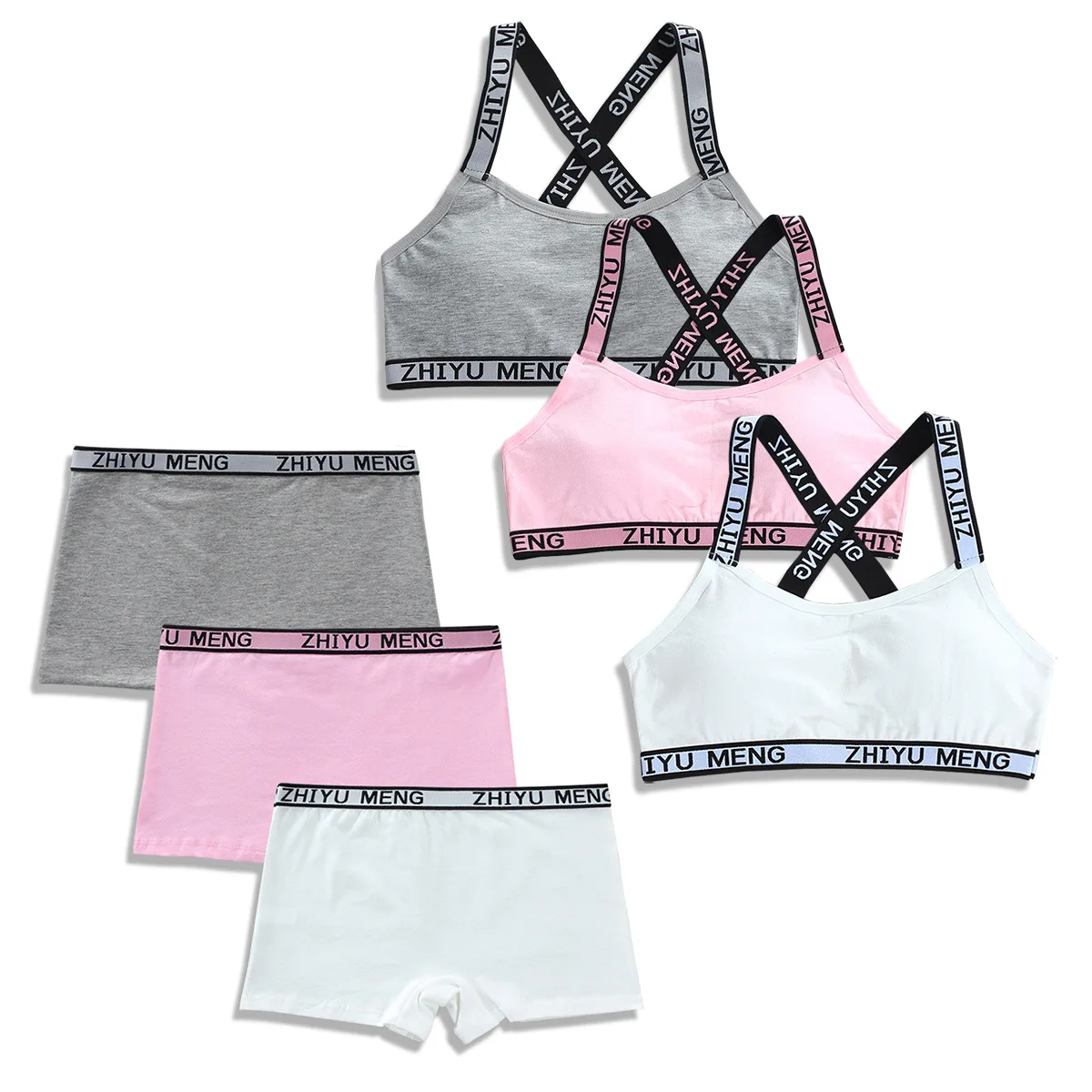 1Set Teenager Girls Bra Panty Sets Student Children Cotton Padded Training Bras+Panties Kids Sports Underclothes Teen Underwears