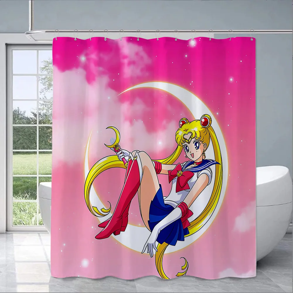 Anime S-Sailor M-moon Shower Curtain Waterproof Polyester Fabric Colorful Bath Curtains Home Bathroom Decor Curtain With Hook