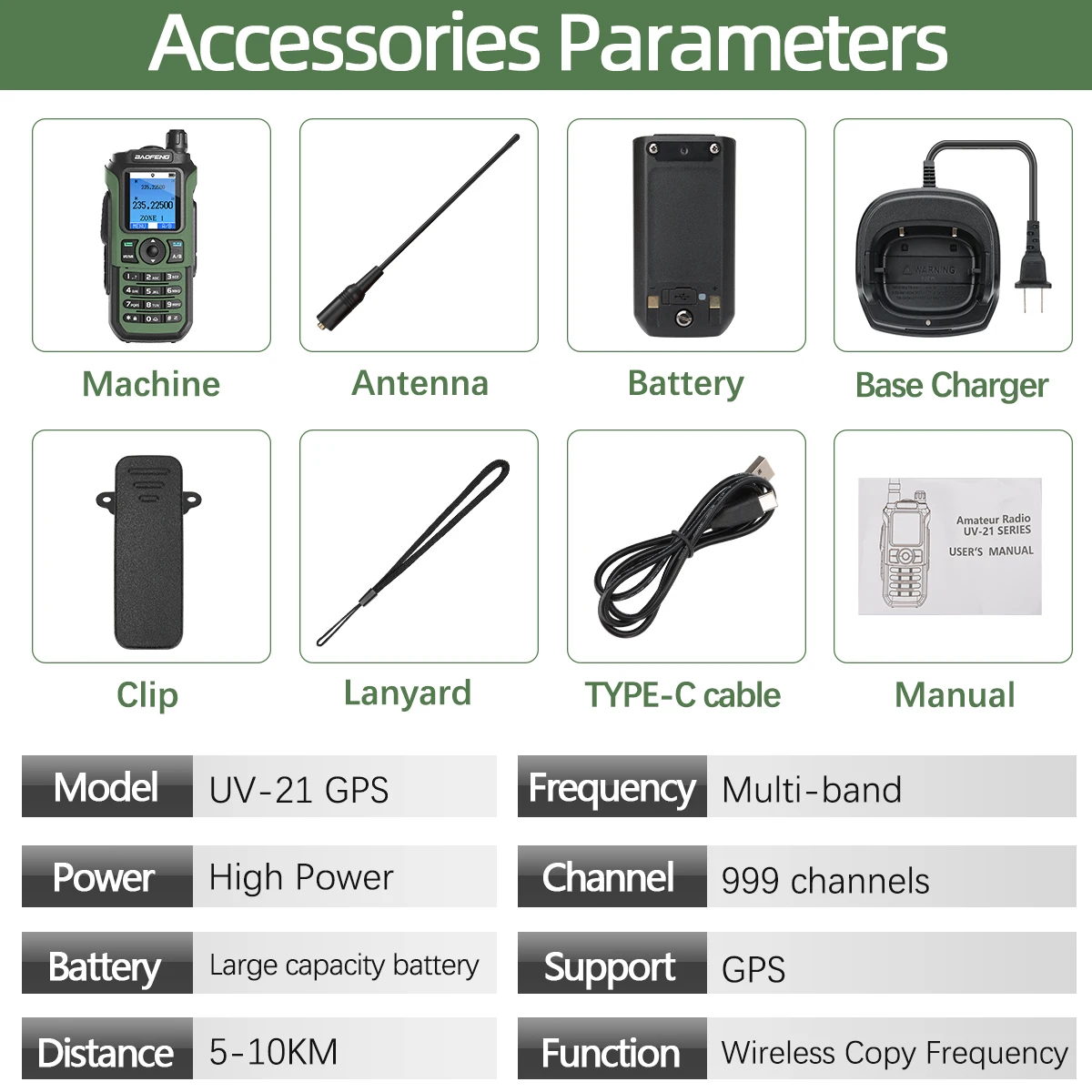 Baofeng-UV-21 PRO GPS Walkie Talkie, Air Band, Frequência de cópia sem fio, Tipo-C, 999CH Long Range para UV-5R UV 17 Pro, Ham Radio