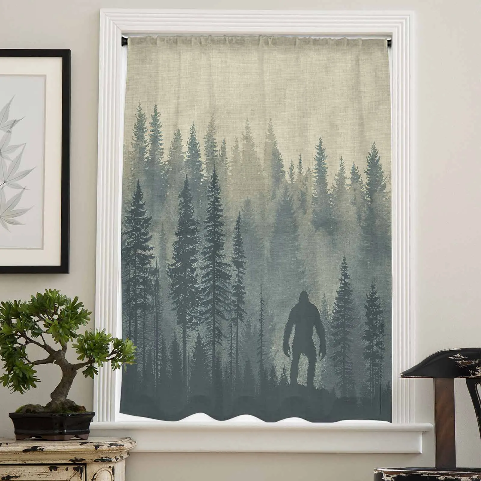 Forest Silhouette Gorilla Sheer Curtain Living Room Drapes Home Bedroom Voile Curtain Tulle Window Curtain