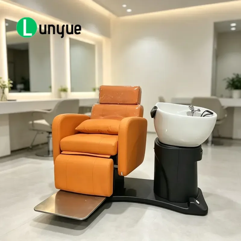 Electric Shampoo Chair with Ceramic Basin Adjustable Backrest for Barber Shop Hair Washing Station Comfortable Durable