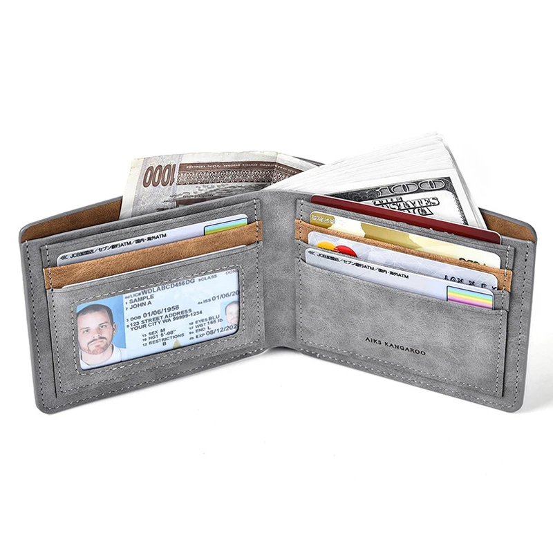 AIKS KANGAROO Men's Wallet Leather Business Credit Card Holder Thin Short Foldable Wallet Luxury Slim Purses Small Pocket Clutch