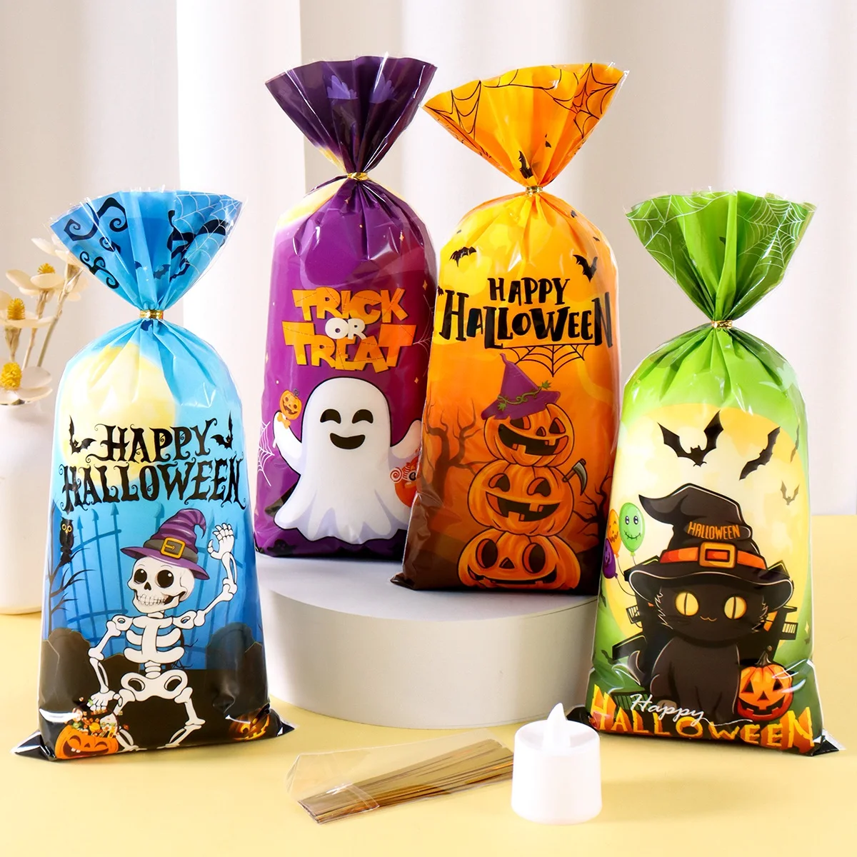 25/50/100pcs Halloween Cookies Candy Bags Trick Or Treat Ghost Pumpkin Snack Gifts Packing Bags For 2025 Halloween Party Decor