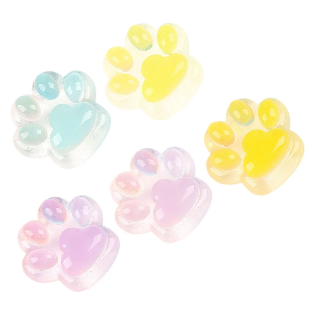 5Pcs Cat Paw Resin Luminous Charms DIY Phone Case Hairpin Flatback Craft Decoration Ornaments Resin Hairpin Charms