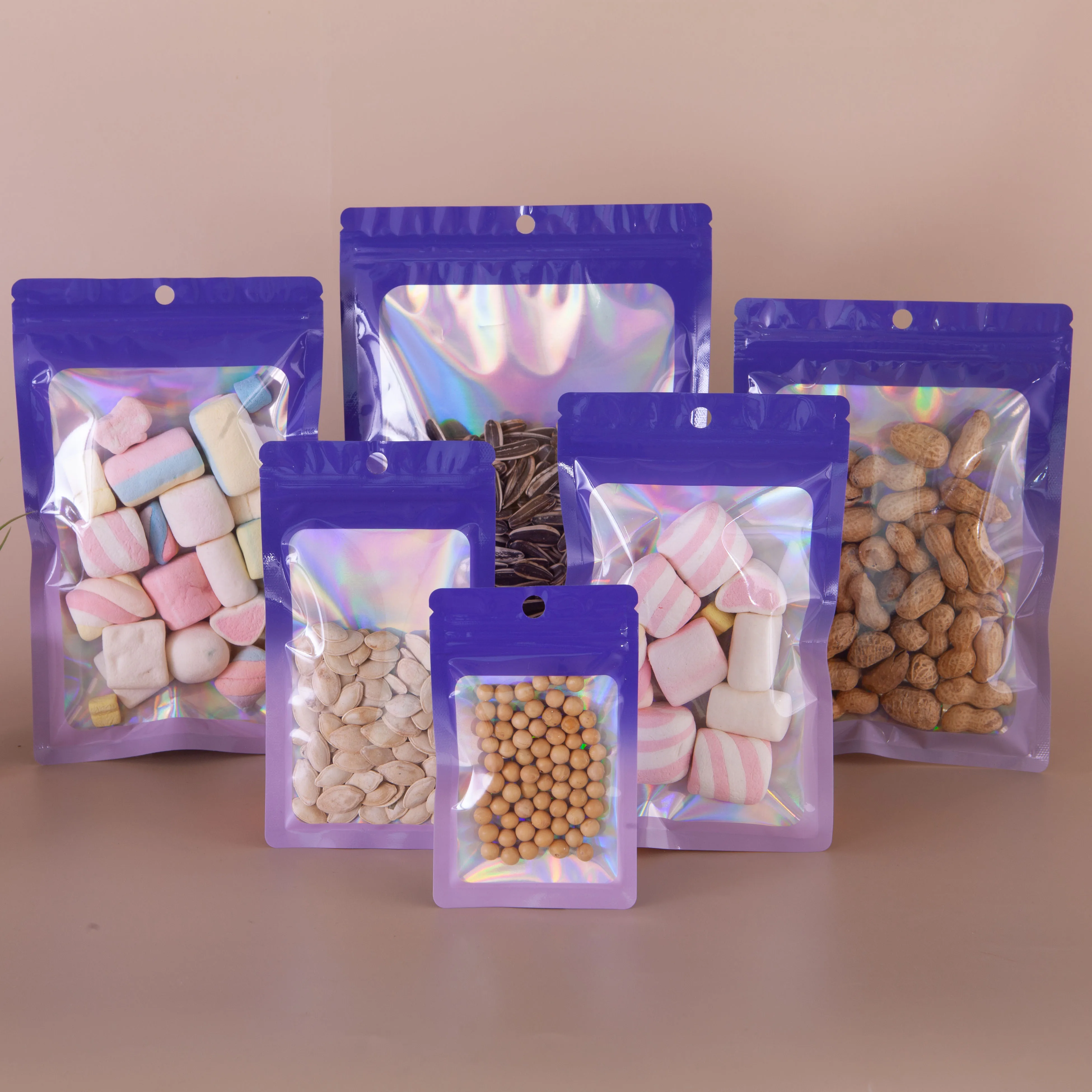 50/100 stuks holografische ritszakken, leuke cartoon sieraden snoep snack plastic opslagverpakking voor Kerstmis Nieuwjaar feestcadeaus