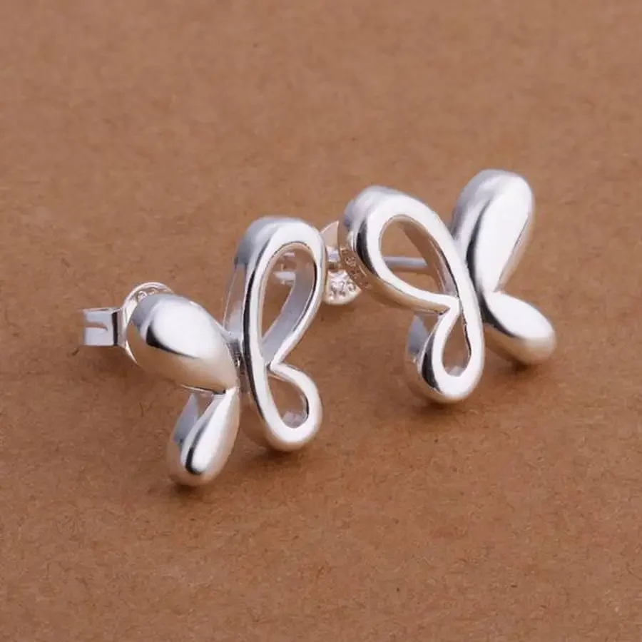 Women Wedding Party Present Popular Top Quality 925 Sterling Silver Small Butterfly Earring Jewelry Free Shipping Factory Price