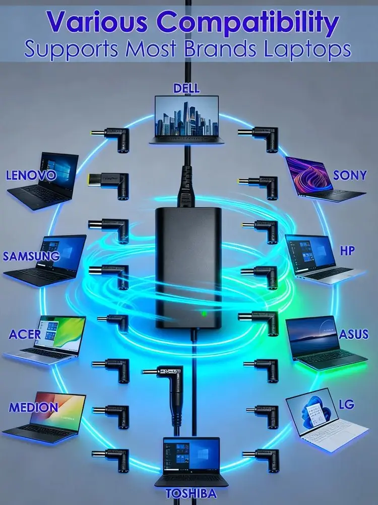 Adaptateur universel de chargeur pour ordinateur portable, cordon d'alimentation 90W 65W pour ordinateurs portables HP Dell Lenovo Asus IBM Acer Toshiba Samsung Sony MSI