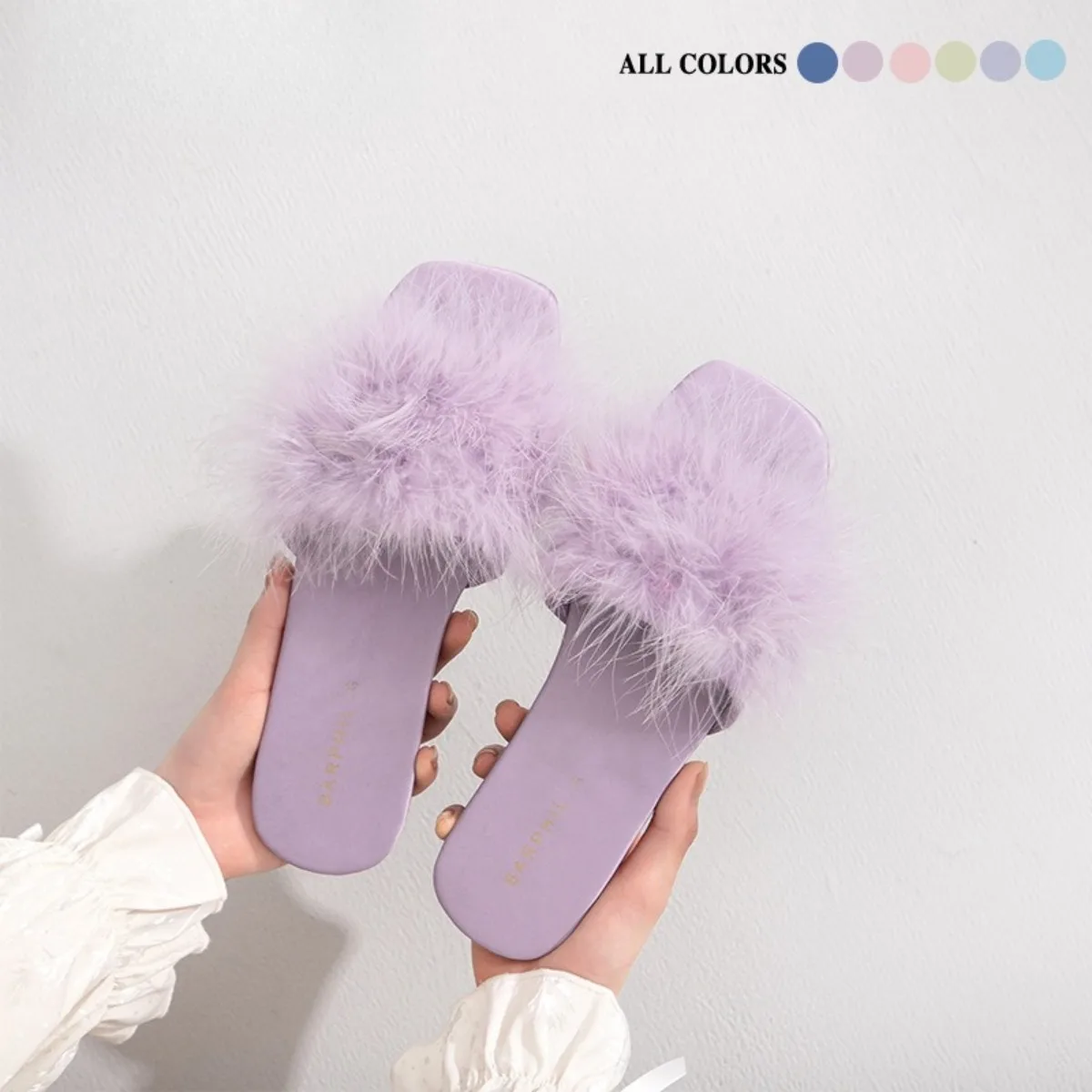 

Fluffy Turkey Feather Sandals Women Summer Flat Flip Flops Comfortable Outdoor Slides Fashionable Slippers