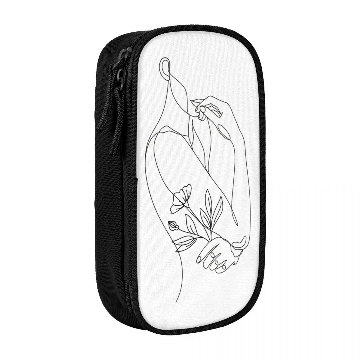 Custom Sketch Pencil Cases for Flower With Woman Line illustration Drawing Nature Face Large Storage Pen Box Bag School Supplies