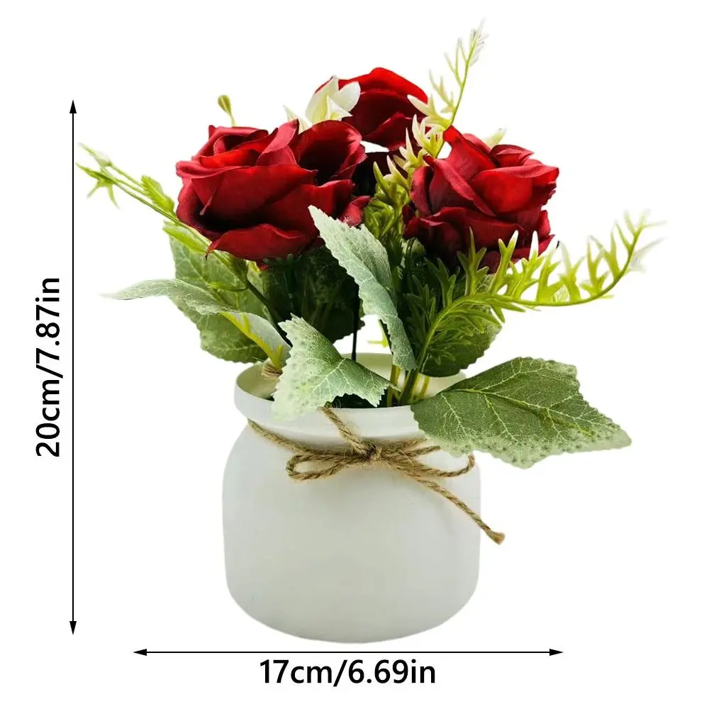 with Pots 3Rose Flower Artificial Potted Plant Miniscape Realistic Fake False Plants Vibrant Color Simulated Potted Plant - Image 6