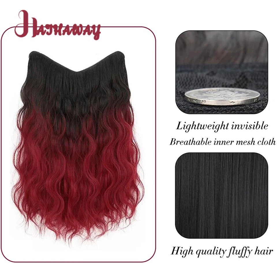 Clip in Hair Extension Black Ombre Wine Red Hairpieces Synthetic Dyeing Gradual Long Straight Hair Water Ripples Fake Hair