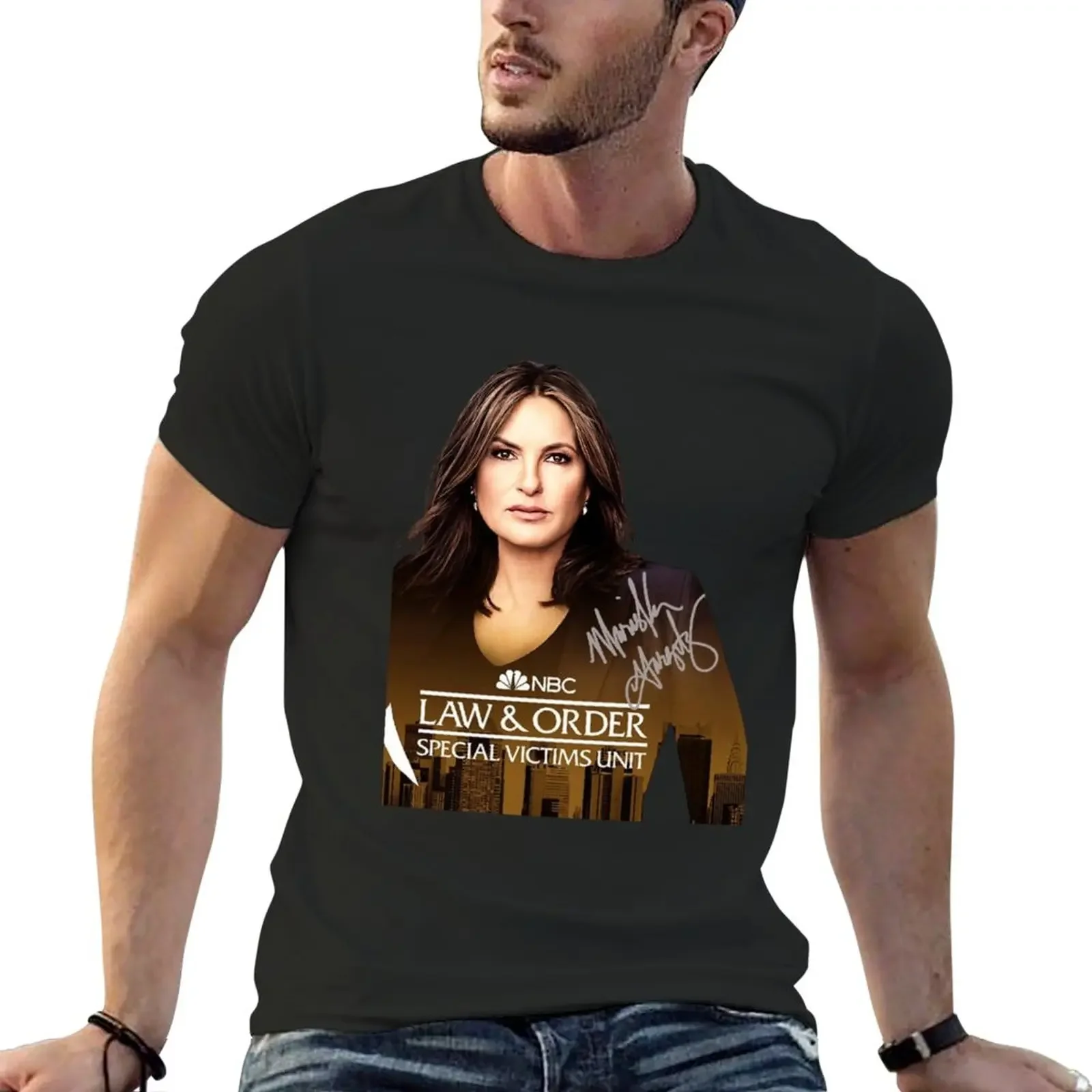 

New Law & Order SVU Mariska Hargitay TV Show Signed T-Shirt t-shirts man korean fashion T-shirt short men clothings