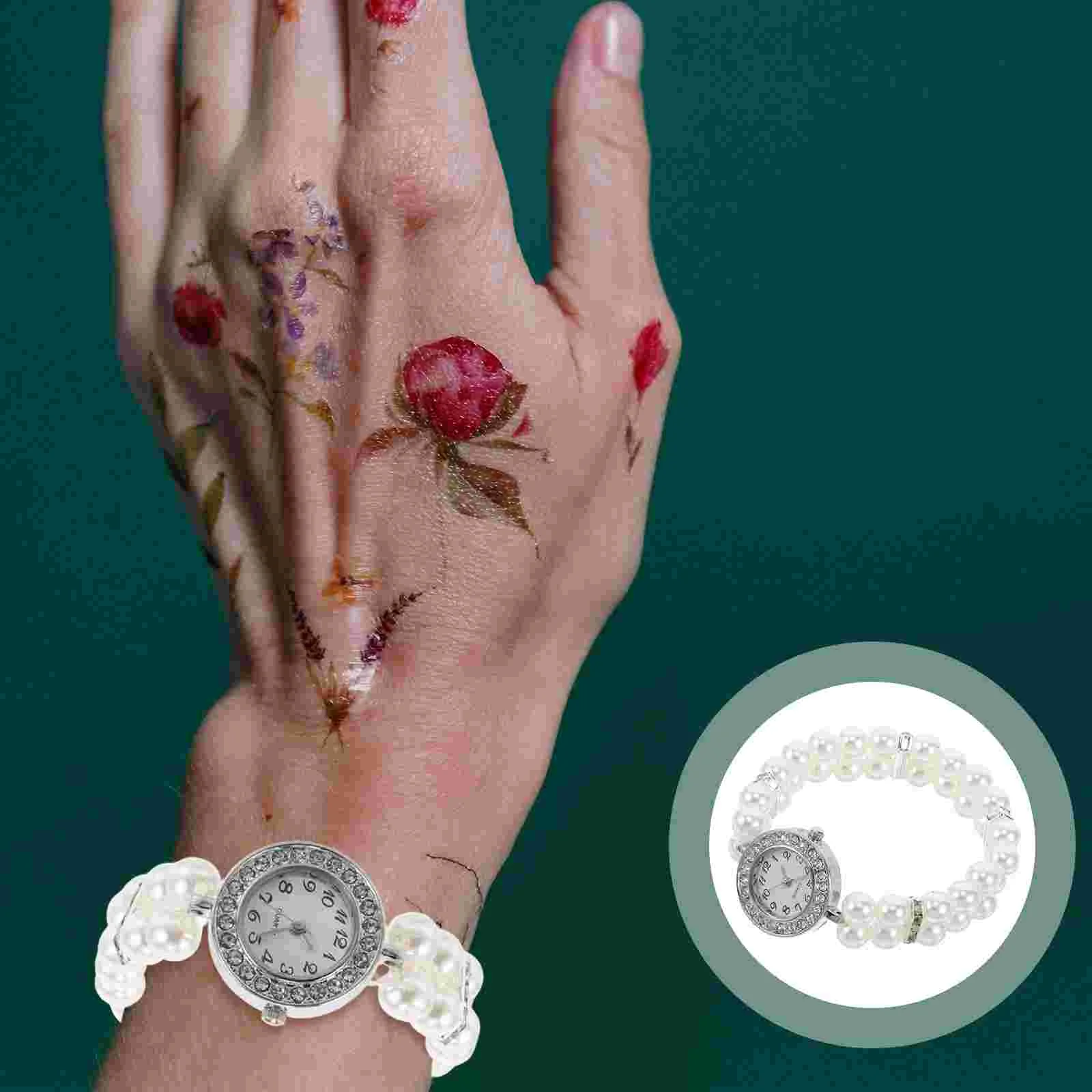 Heart-shaped Pearl Bracelet Jewelry Woman Ladies Watches Alloy Elegant for Women