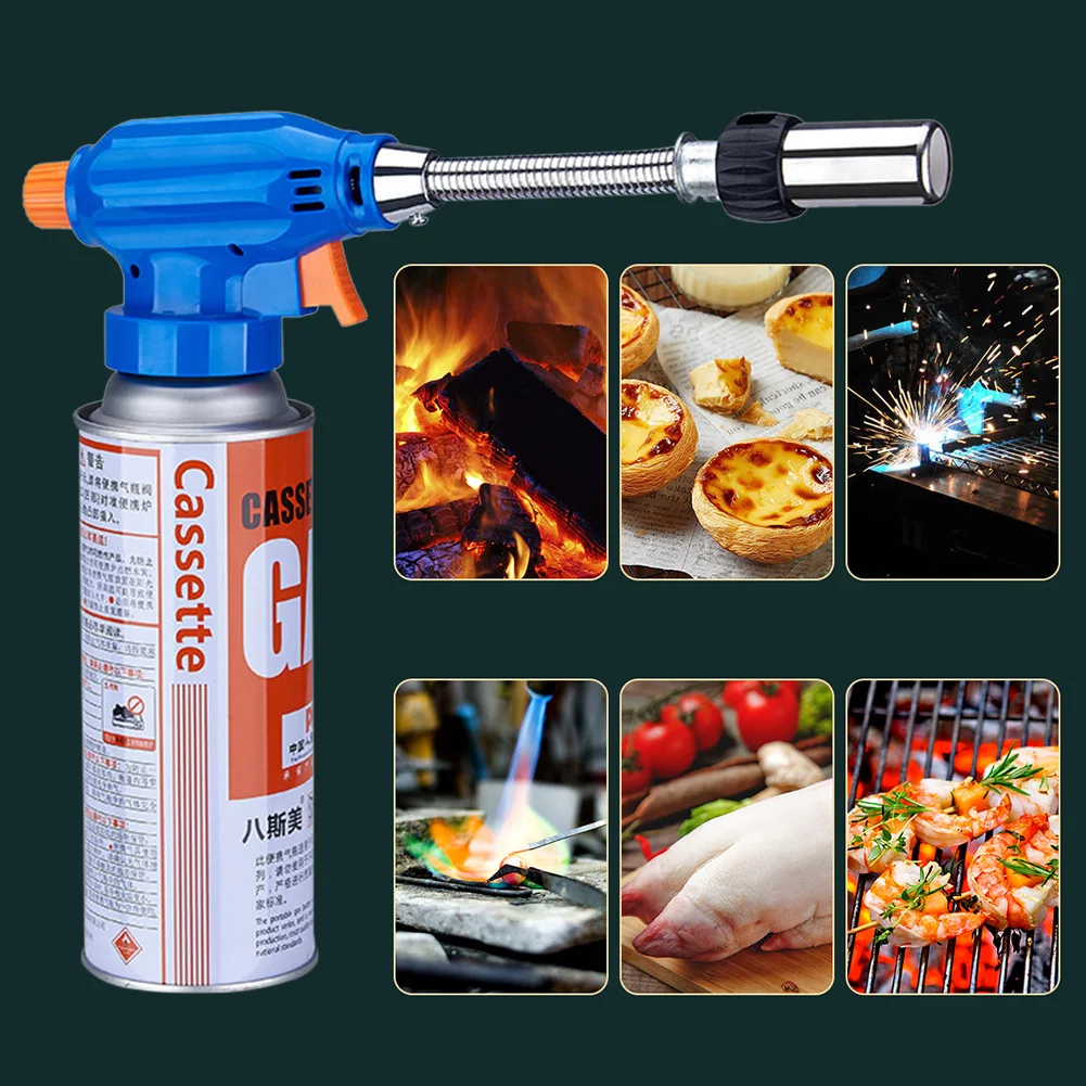 Metal Flame Gun Welding Gas Torch with Hose Spray Head 1300 Degree Butane Burner Outdoor Camping BBQ Heating Ignition Lighter