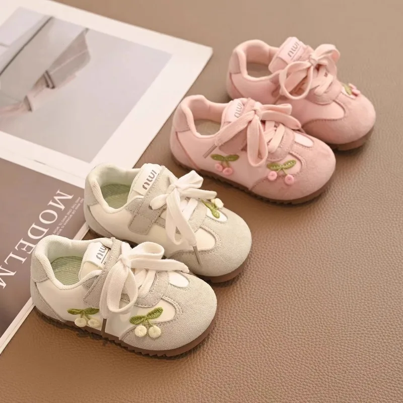

Girls Athletic Shoes Fashion Cherry Spring Fall New Kids Soft Sole Toddler Casual Flat Shoes Children Shoes Casual Soft Breathab