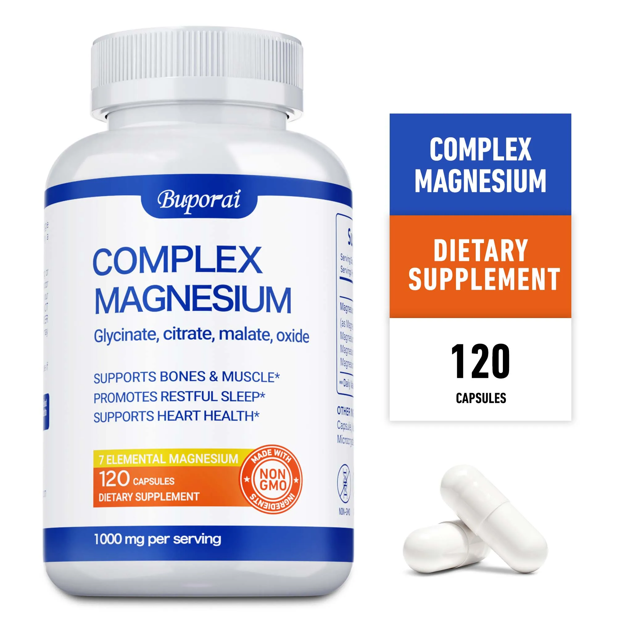 

Magnesium Complex Capsules - Natural Sleep, Promotes Bone and Muscle Health, Boosts Immunity, Reduces Stress and Anxiety