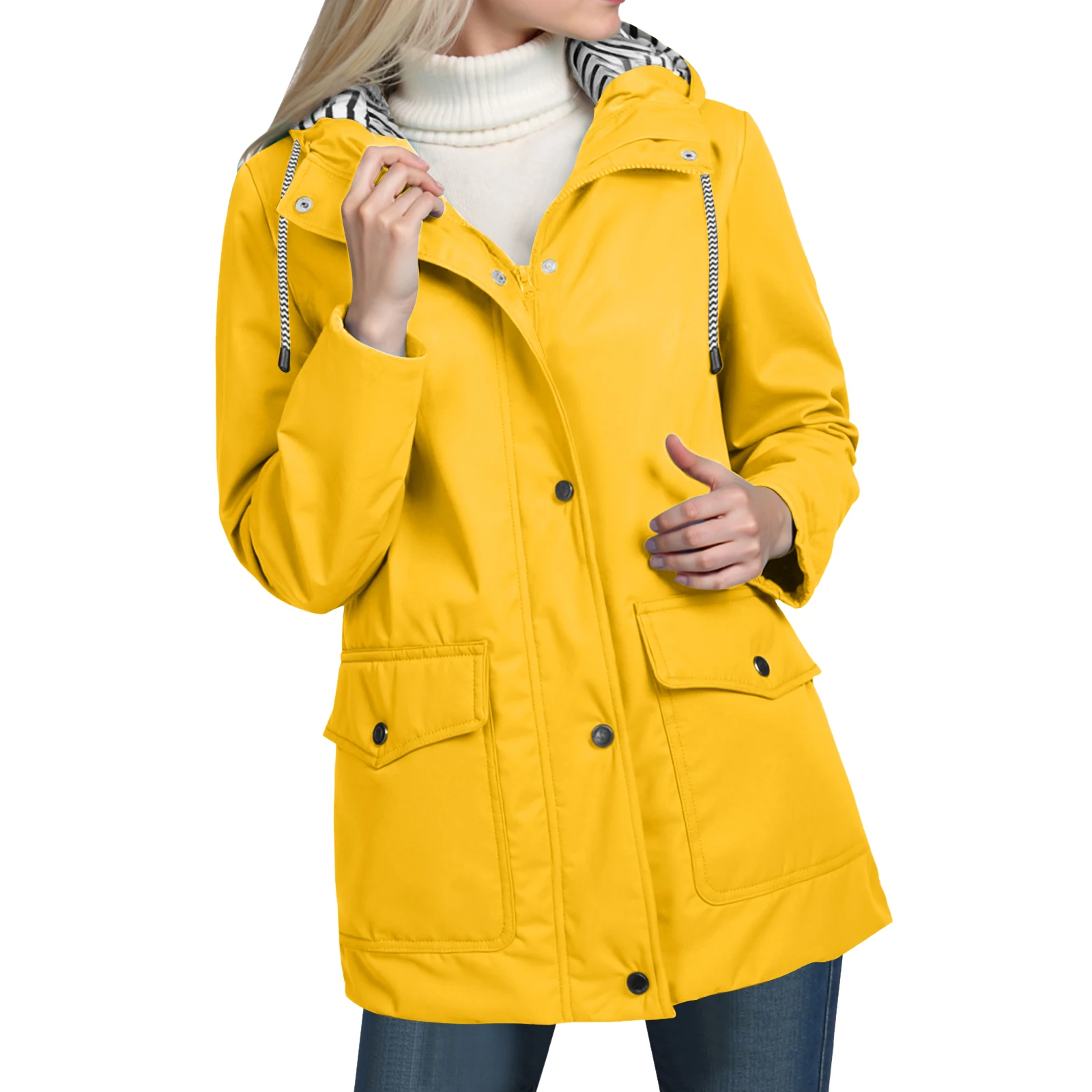 Chubasquero impermeable para mujer, gabardinas largas con capucha, cortavientos, chaqueta de viaje, chaqueta de lluvia a rayas sólidas para exteriores de talla grande 5XL