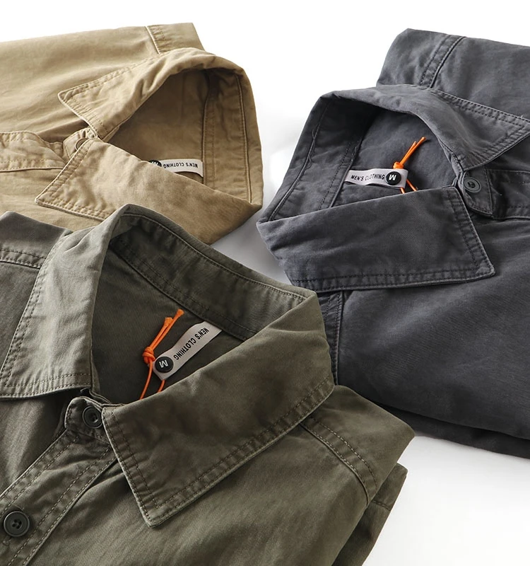 

Waed Pure Cotton Long Sve Men's irt Jaet Autumn New Sle American Khaki Workwear Multi-ket Tailored ape