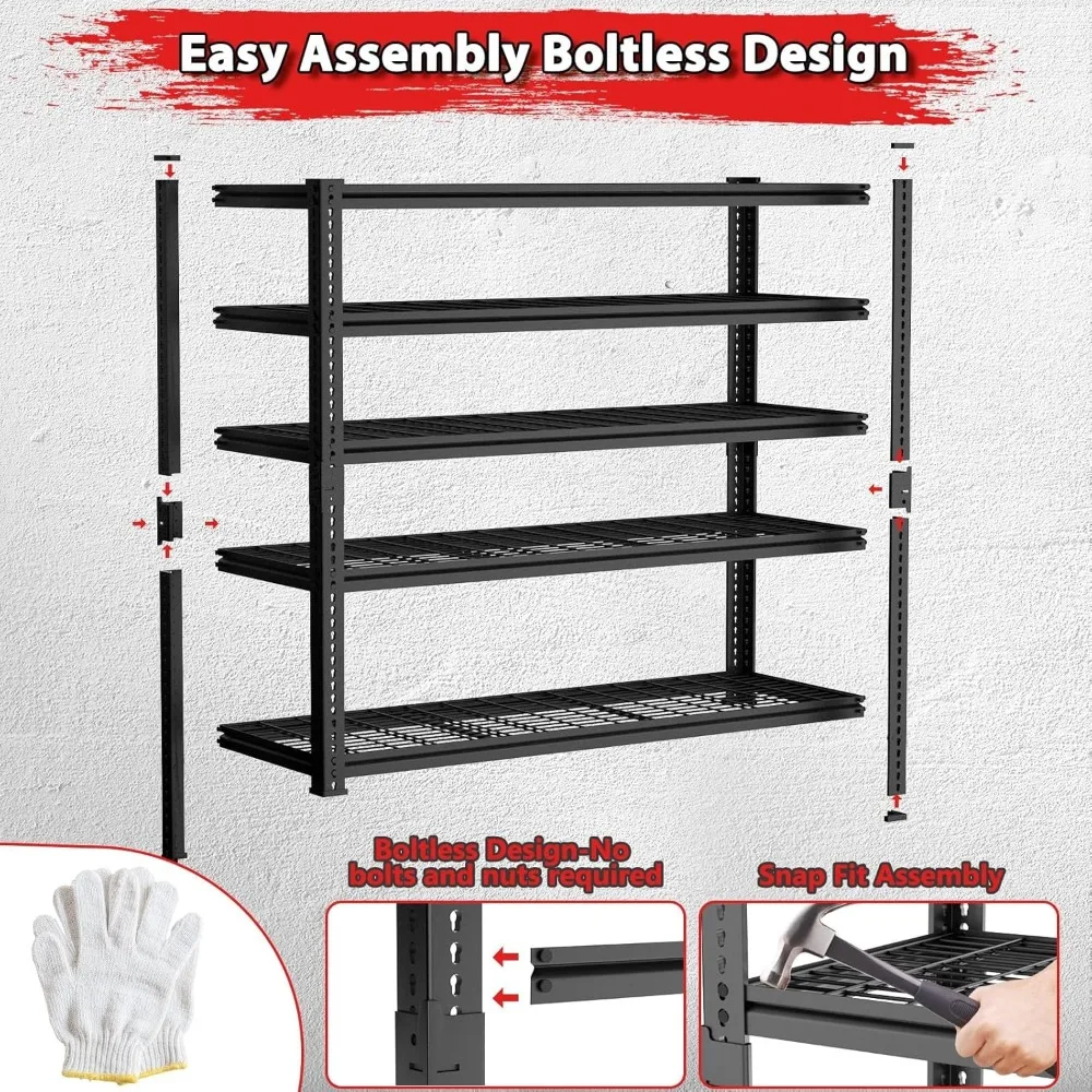 Heavy Duty Adjustable Metal Garage Shelving System - 2800 LBS Capacity, 48 x 18 x 72, 5-Tier Wire Rack Organizer