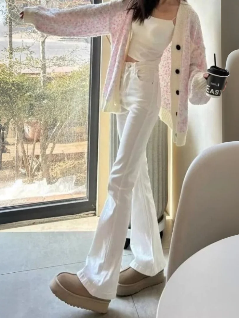 White American Style Spicy Girl Fashion Micro Flared Jeans Women's Slim Fit High Waist Summer New Match All-Season  Hoof...
