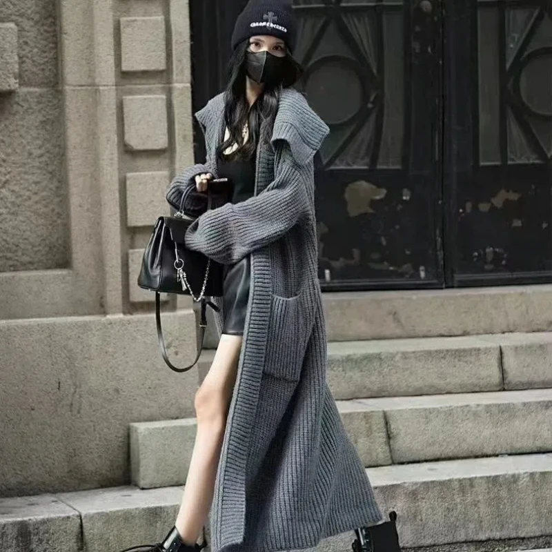 

Женская модная куртка-свитер в ленивом стиле свободного кроя среднего и длинного французского вязаного кардигана