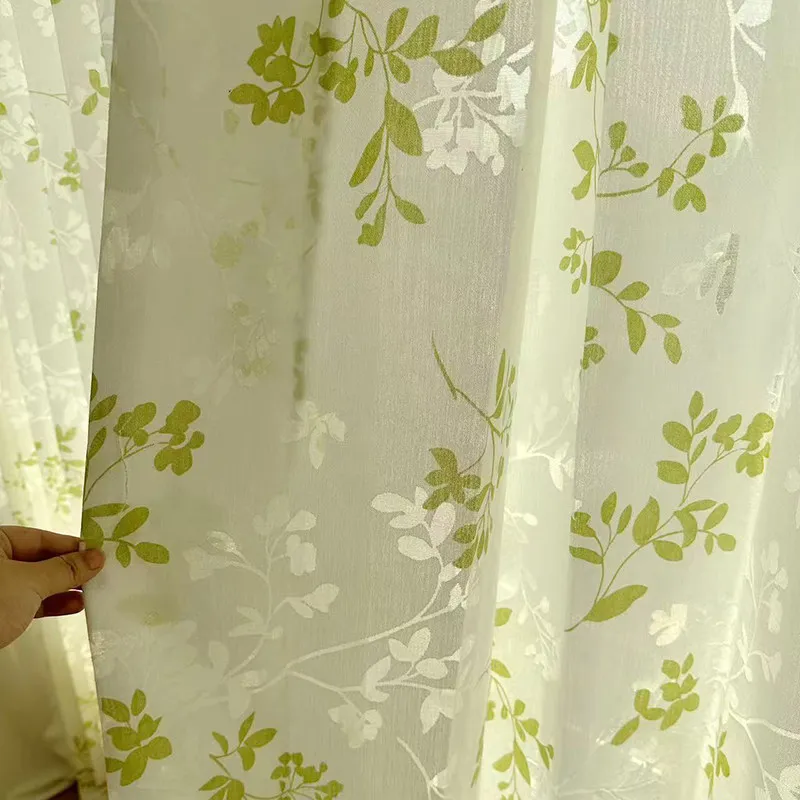 Custom Size French Log Style Romantic Gauze Curtain High-end Green Light-transmitting and Opaque Window Screen Window Decor