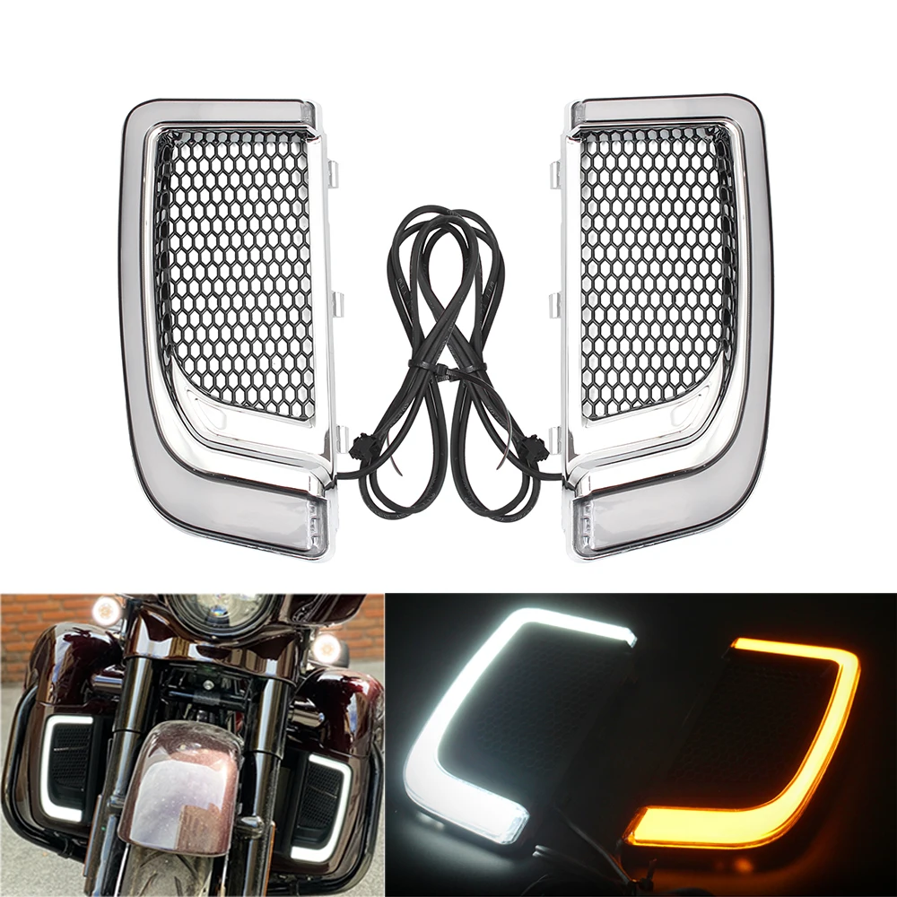 Motorcycle LED Fairing Lower Grills Turn Signal Light Fits for Harley Touring Street Electra Glide Tri Glide FLHTK FLHTCU