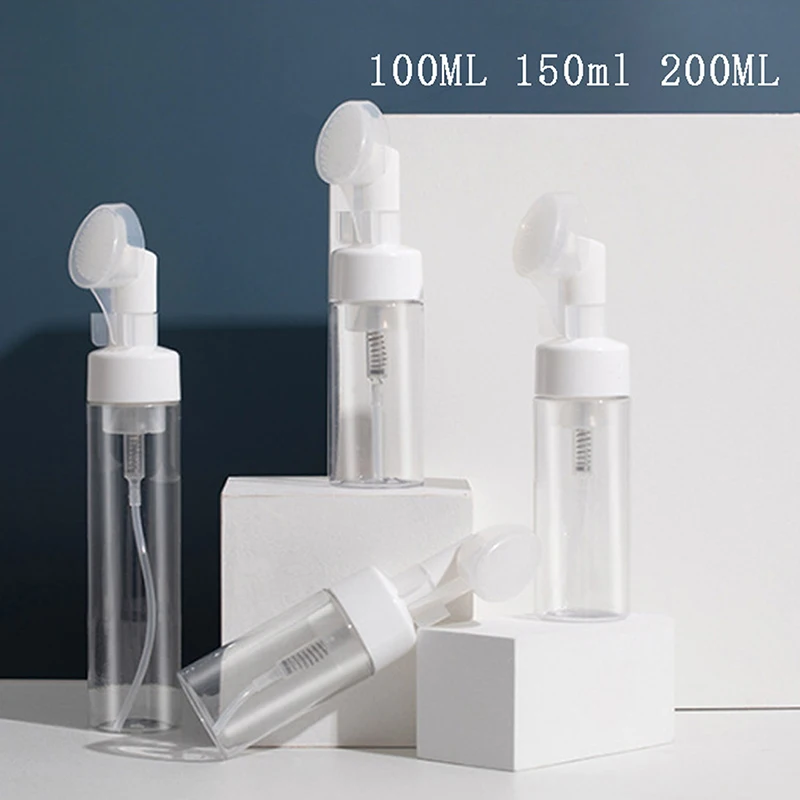 100/150/200ml Empty Froth Foaming Pump Bottle With Silicone Brush Head Press Type Face Cleaning Foam Bottles