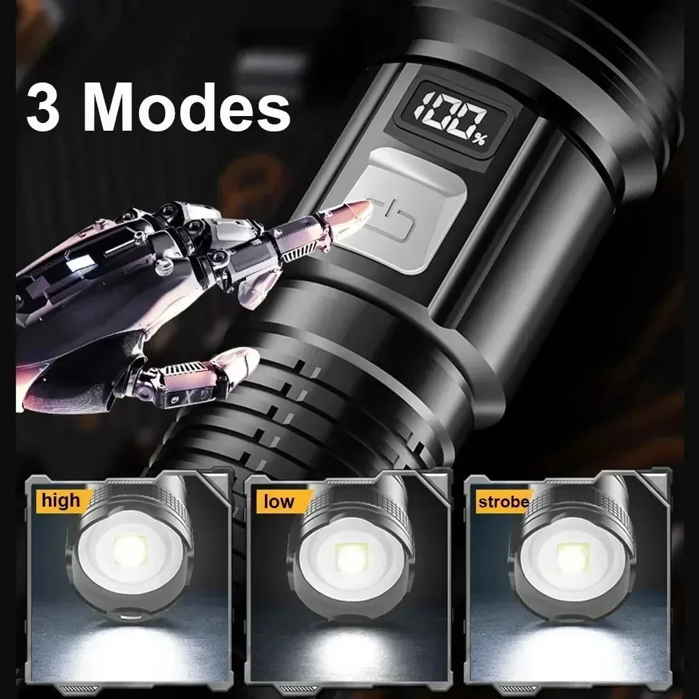 Pop Rechargeable LED Flashlight Zoomable Torch With LCD Display 3 Modes Waterproof High Power Hand Light Outdoor Wilderness Camp