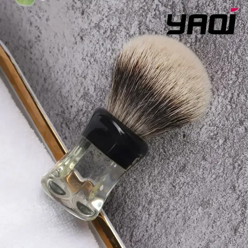 ウェットシェービングブラシ-yaqi-24-ミリメートル-2-バンドアナグマの毛クリアハンドルひげブラシ男性シェービングブラシ誕生日プレゼントのためのボーイフレンド