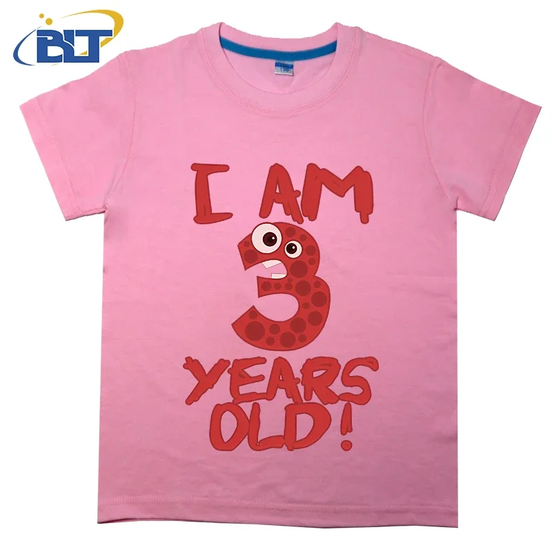 I'm 3 Years Old! Cute Monster Gift for Birthday kidsT-shirt summer children's cotton short sleeves