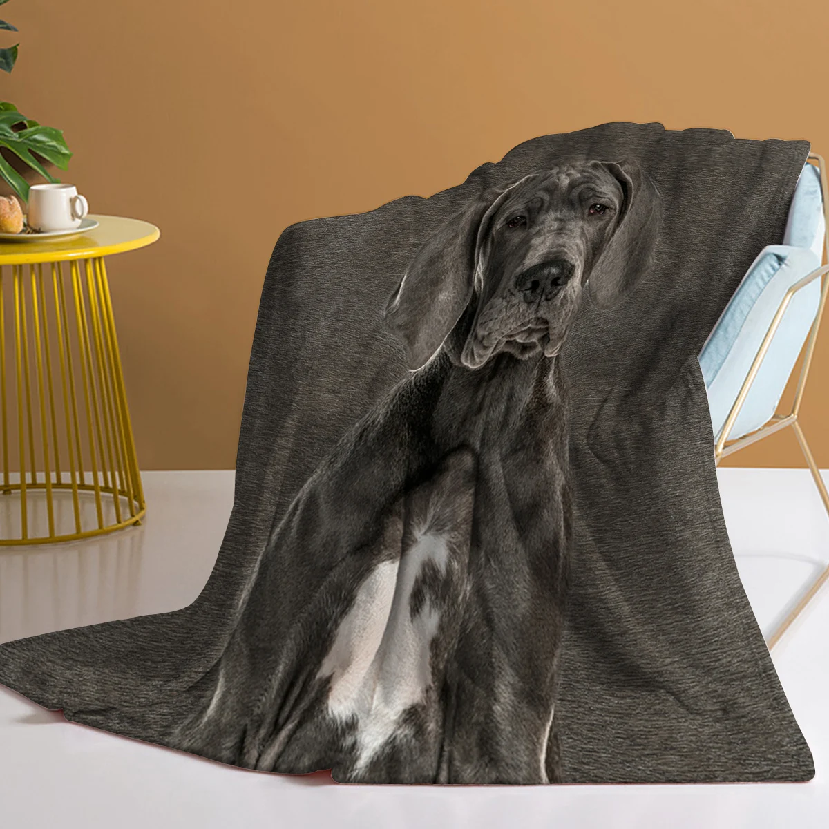 Grey Great Dane Blanket Printed Throw Blanket Plush Fluffy Flannel Fleece Blanket Soft Throws for Sofa Couch and Bed