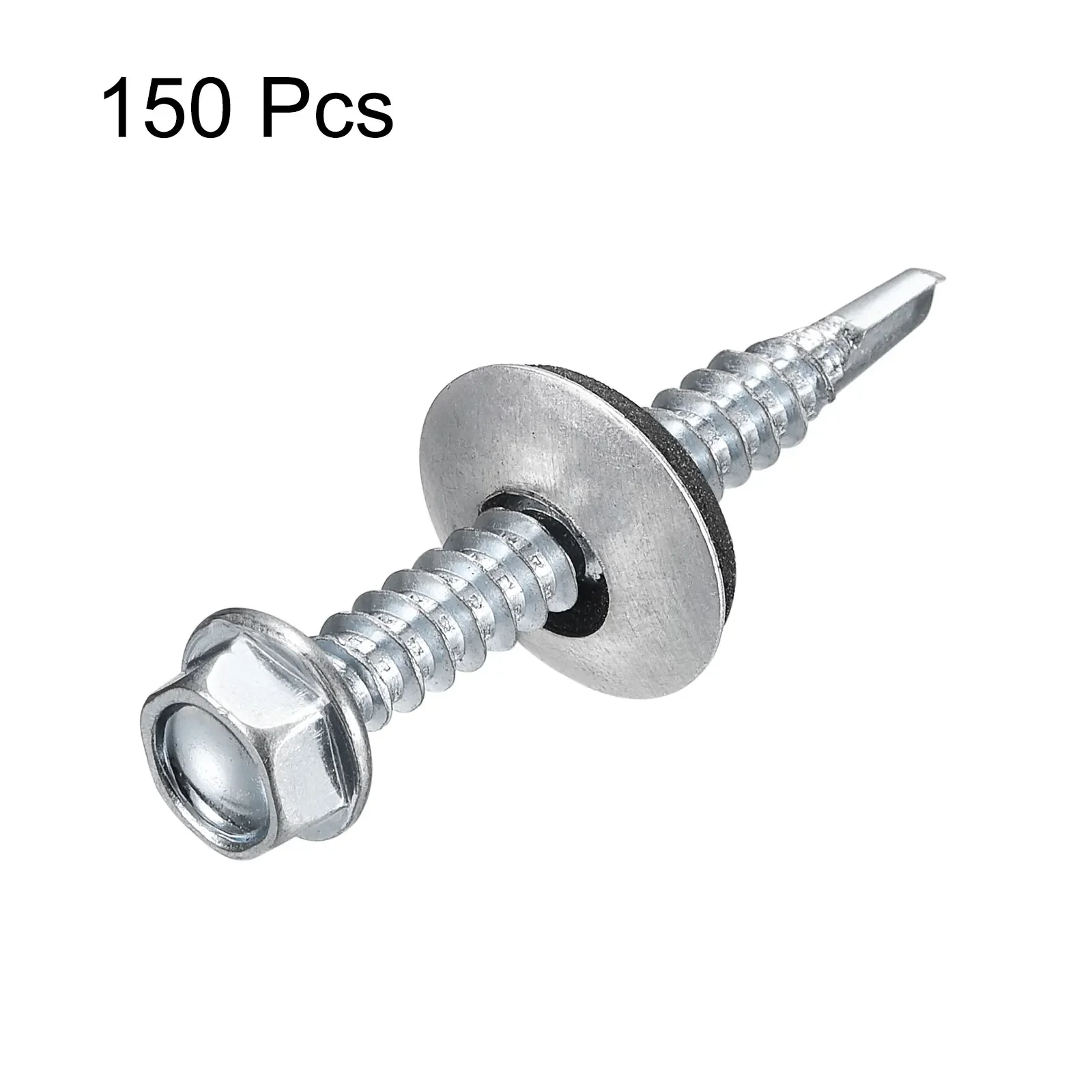 Uxcell 150pcs #12#14 Self Drilling Screws with Rubber Washer Zinc Plated Hex Head Self Tapping Screws with EPDM Washer for Metal