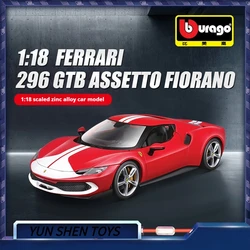 Bburago Ferrari 1:18 296GTB full-size simulation supercar model simulation alloy family car ornament children's gift toy