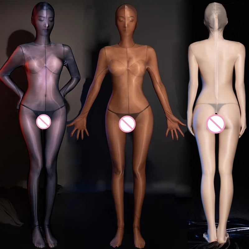 ملابس داخلية مثيرة لامعة لكامل الجسم بدلة شفافة مفتوحة المنشعب بدلة مثيرة للكبار BDSM زي ضيق مرن بدلة Cocoons Catsuits