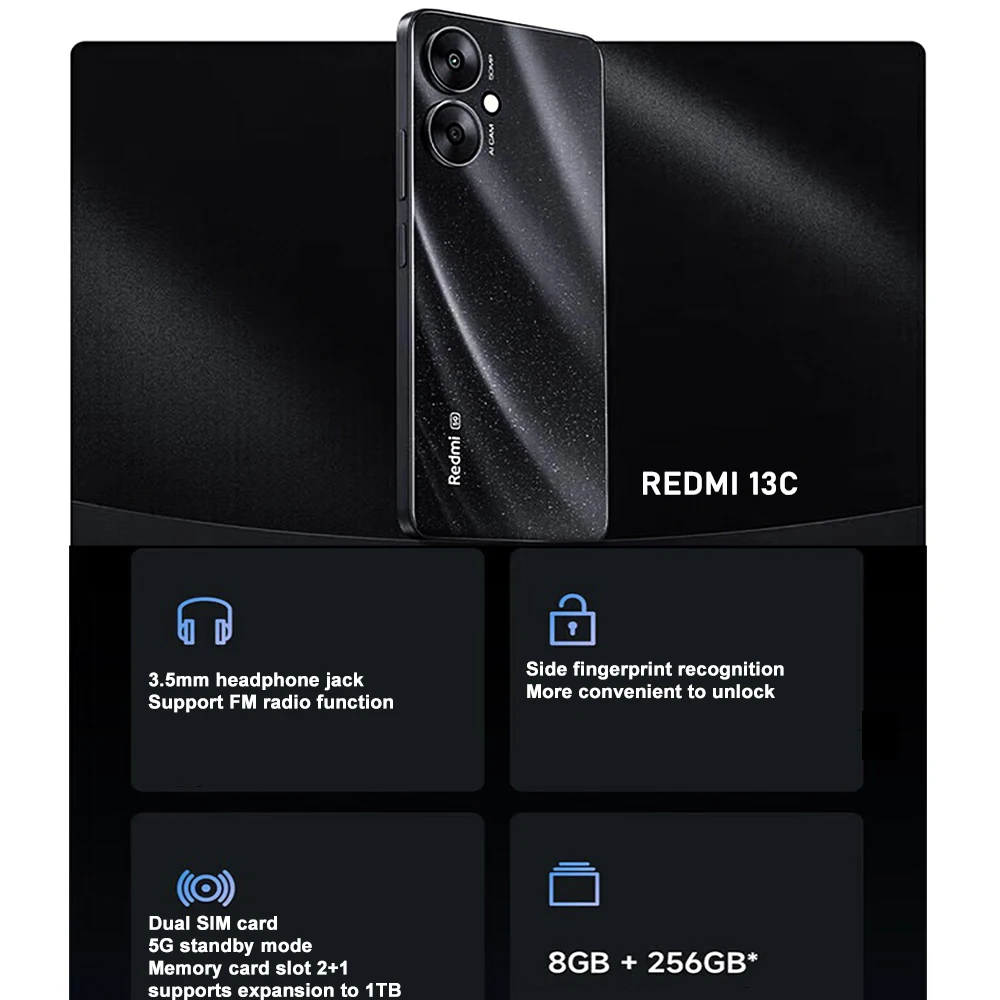 Redmi 13C 4G high-value ultra-thin body fashion smart phone 8GB +256GB/5000mAh battery long battery life mobile phone