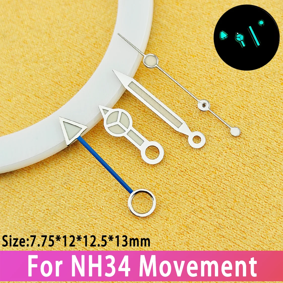 Manecillas NH34 GMT para reloj, piezas de manecillas NH34 GMT, luminosas en azul y verde BGW9, adecuadas para relojes NH35, accesorios de puntero.