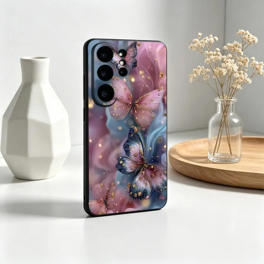 Pastel Pink Butterfly Case for Samsung Galaxy S26 Ultra S24+ S26+ S21 FE S20 S25+ S24 S23 Note 20 8 9 10 Phone Cover S10 S9